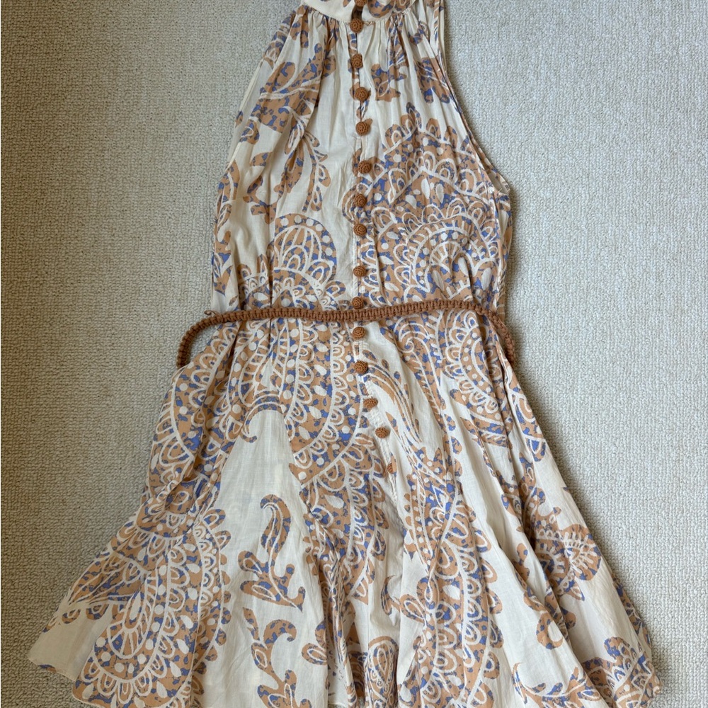 Zara Beige and Blue Patterned Dress